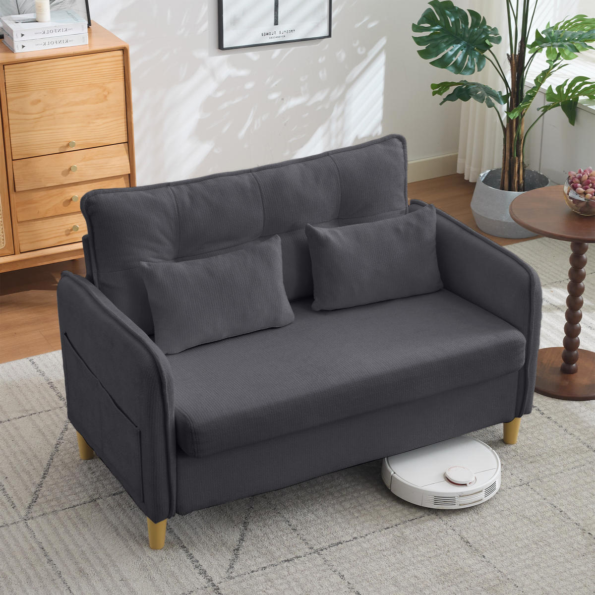 SCHLAFSOFA 127/75.5/83 cm Dunkelgrau mit Armlehnen und Seitentaschen - Dunkelgrau, Textil (75.5/83/127cm) - Oxeza