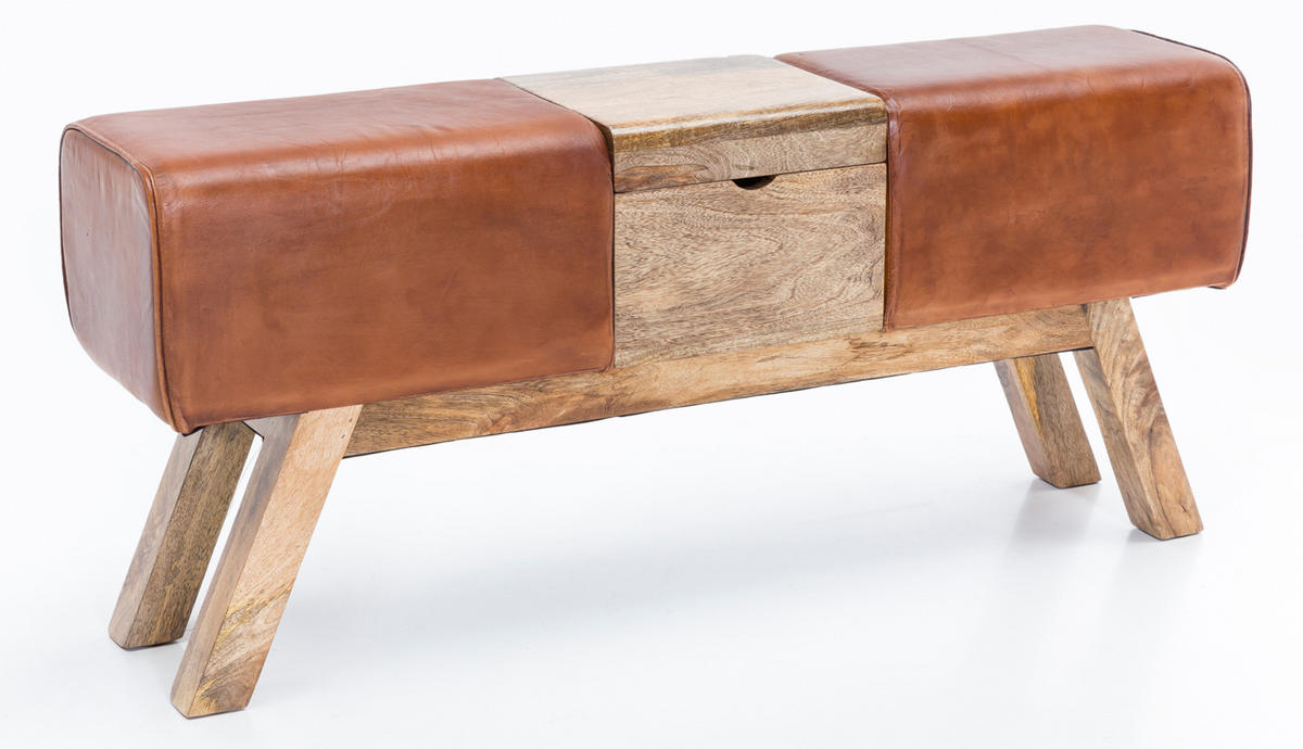 SITZBANK – Echtleder/Holz, 120 cm, Retro-Stil, mit Stauraum - Braun, Leder/Holz (120/53/29cm) - KADIMA DESIGN