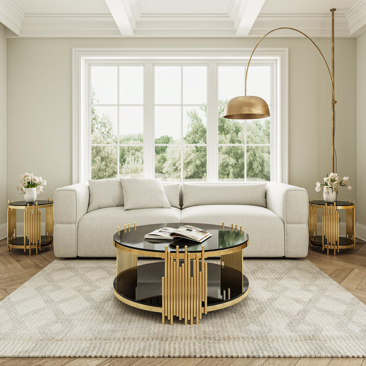 COUCHTISCH in Schwarz Runder Wohnzimmer für Wohnzimmer / Zuhause / Büro - Goldfarben/Schwarz, Glas/Holzwerkstoff (80/80/45cm) - STILVORA