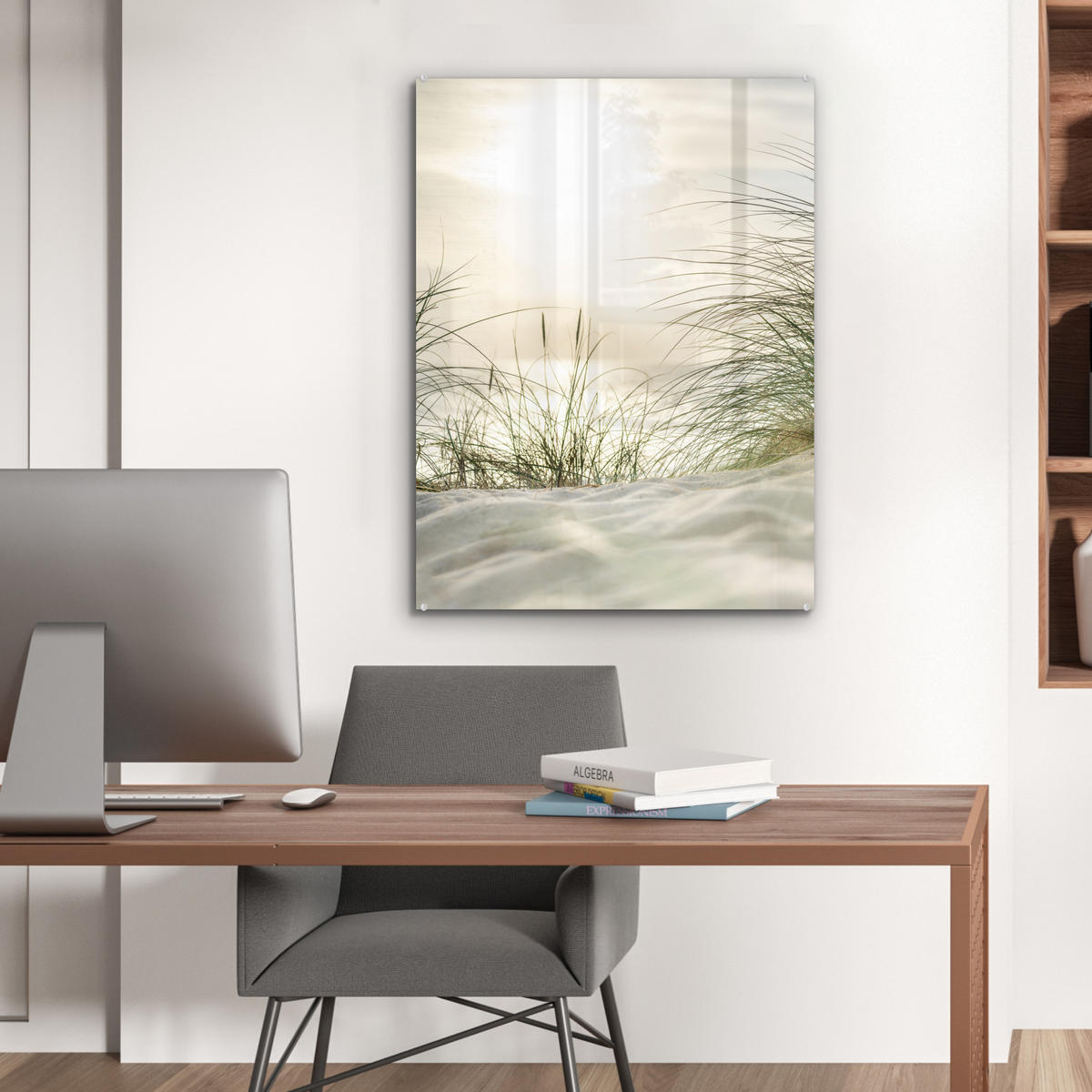 OBRAZ NA AKRYLOVOM SKLE Duny s marramovou trávou pod slnkom nemeckého národného parku Schleswig-Holsteinisches Wattenmeer 60x80 cm - krémová, sklo (60/80cm) - MuchoWow