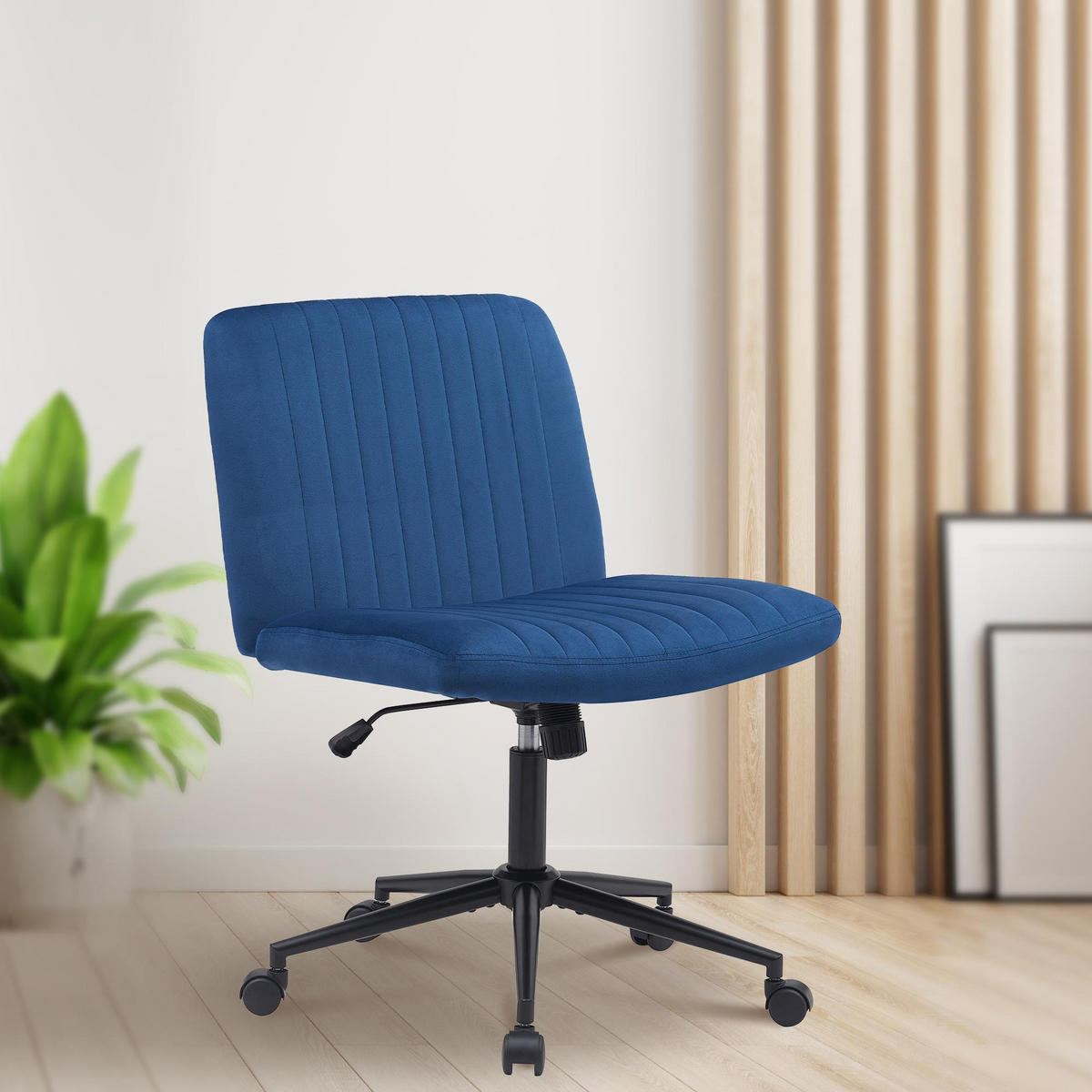 DREHSTUHL Samt blau - Blau/Schwarz, Textil/Metall (62/86/65cm) - CLP