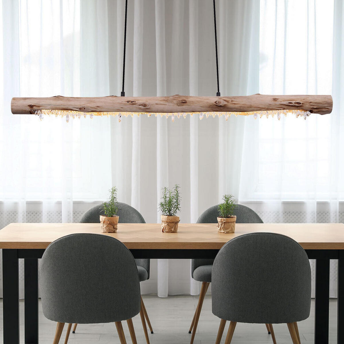 LED HÄNGELEUCHTE Holz Natur Schwarz - Schwarz, Holz (100/8/150cm) - Globo Lighting