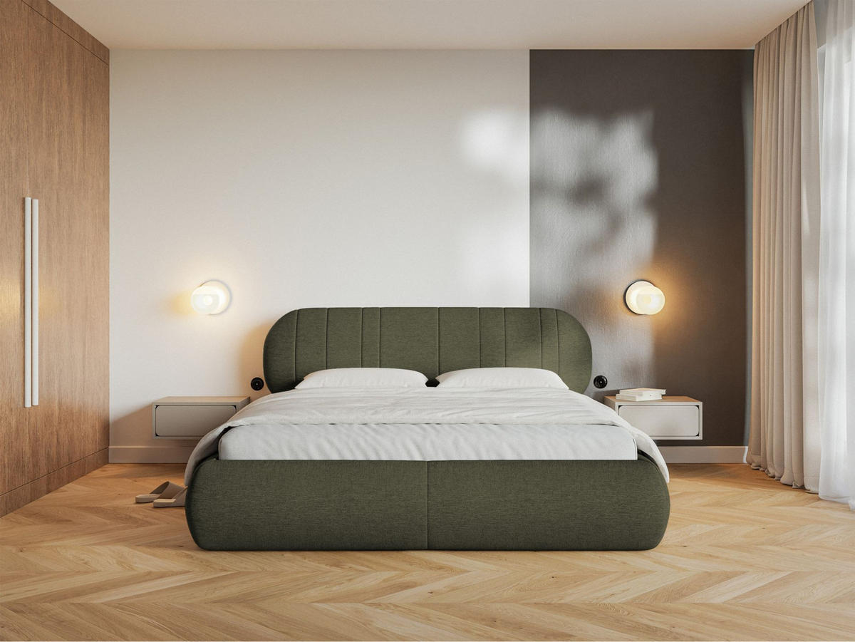 POLSTERBETT Asmelio Khaki 160x200 cm - Grün, Holz/Textil (160/200cm) - Selsey