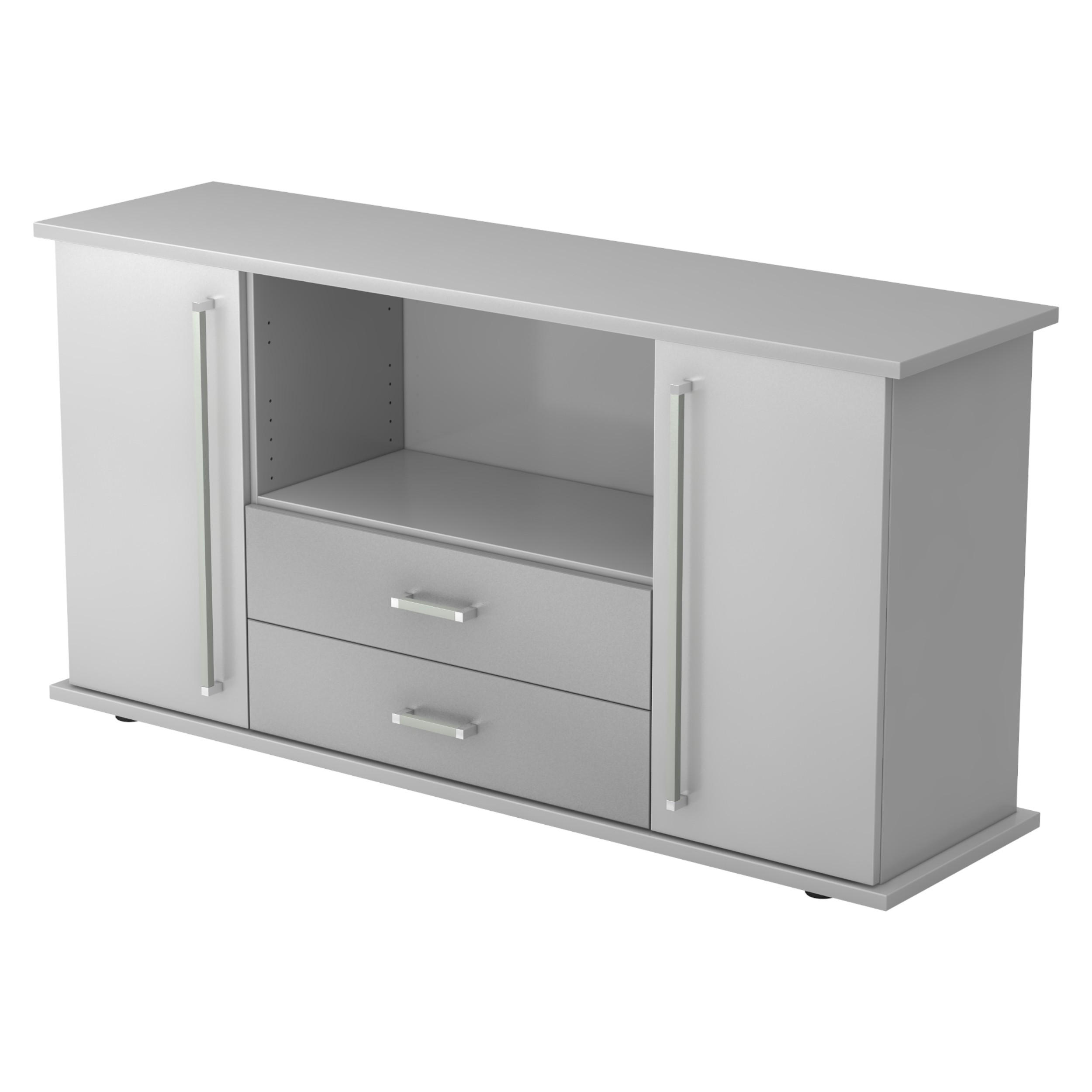 SIDEBOARD mit 2 Schübe & 2 Türen 44,8/166,1/84 cm in Grau Chromgriff - Grau, Holzwerkstoff (166.1/84/44.8cm) - bümö
