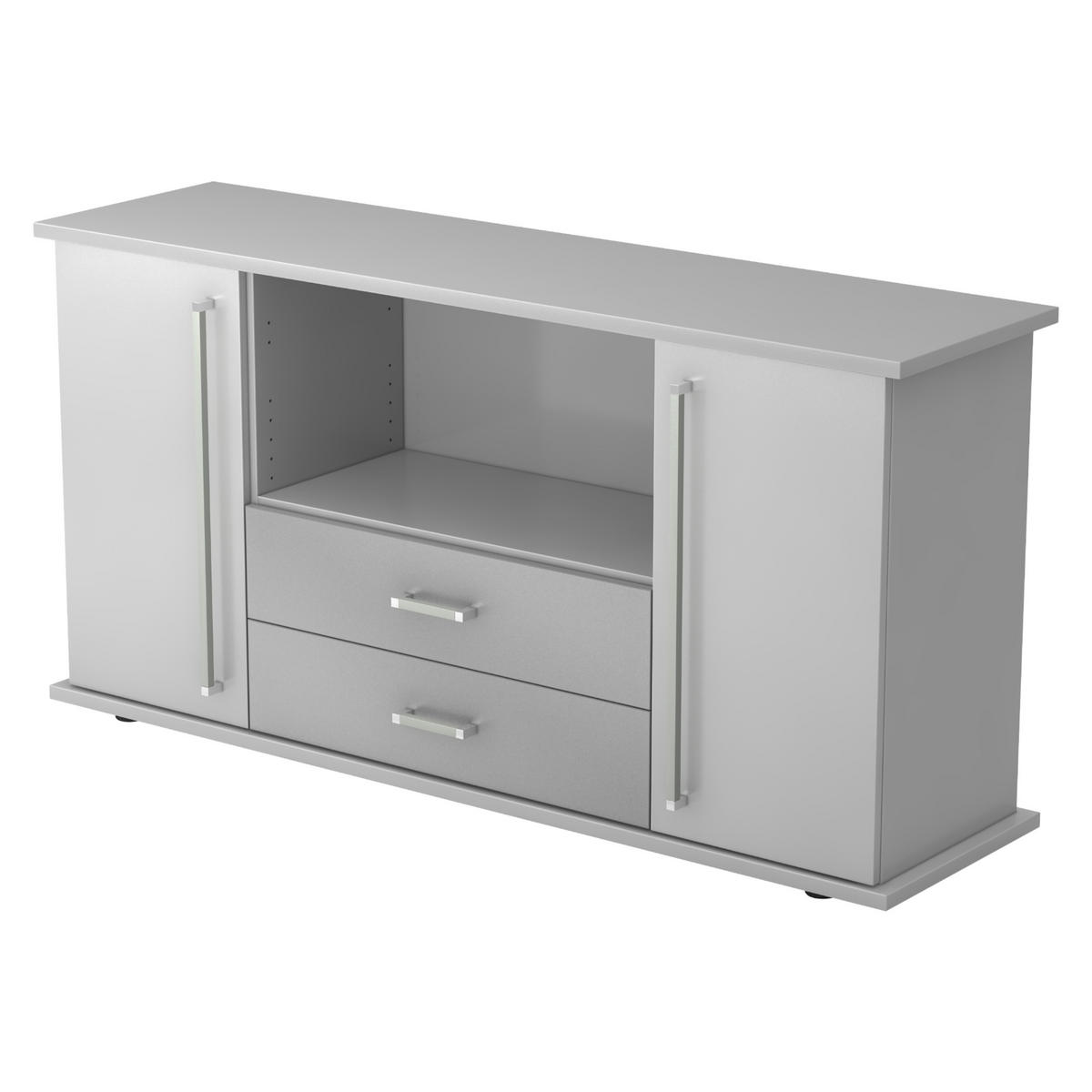 SIDEBOARD mit 2 Schübe & 2 Türen 44,8/166,1/84 cm in Grau Chromgriff - Grau, Holzwerkstoff (166.1/84/44.8cm) - bümö