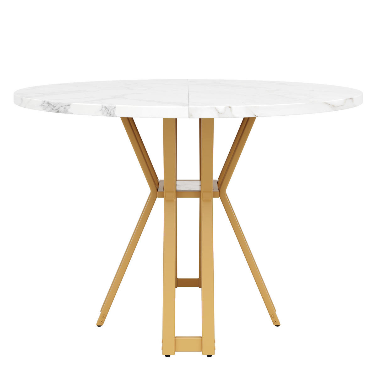 JÍDELNÍ stůl 100/100/76 cm bílo-zlatý z MDF a kovu s mramorovým dekorem a nastavitelnými nožkami - bílá, kompozitní dřevo (100/100/76cm) - OKWISH