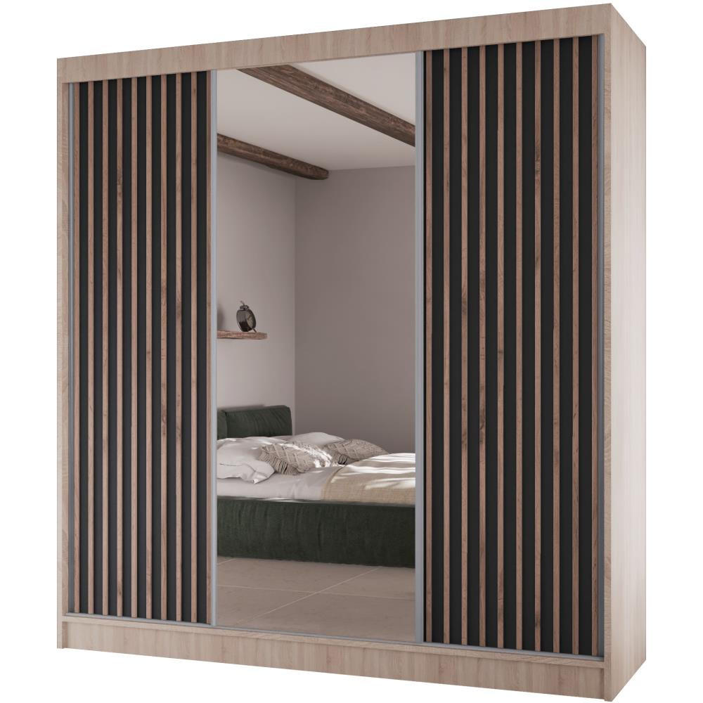 Beautysofa Schwebetürenschrank Sonoma Eiche, Schwarz 200x215x61 cm
