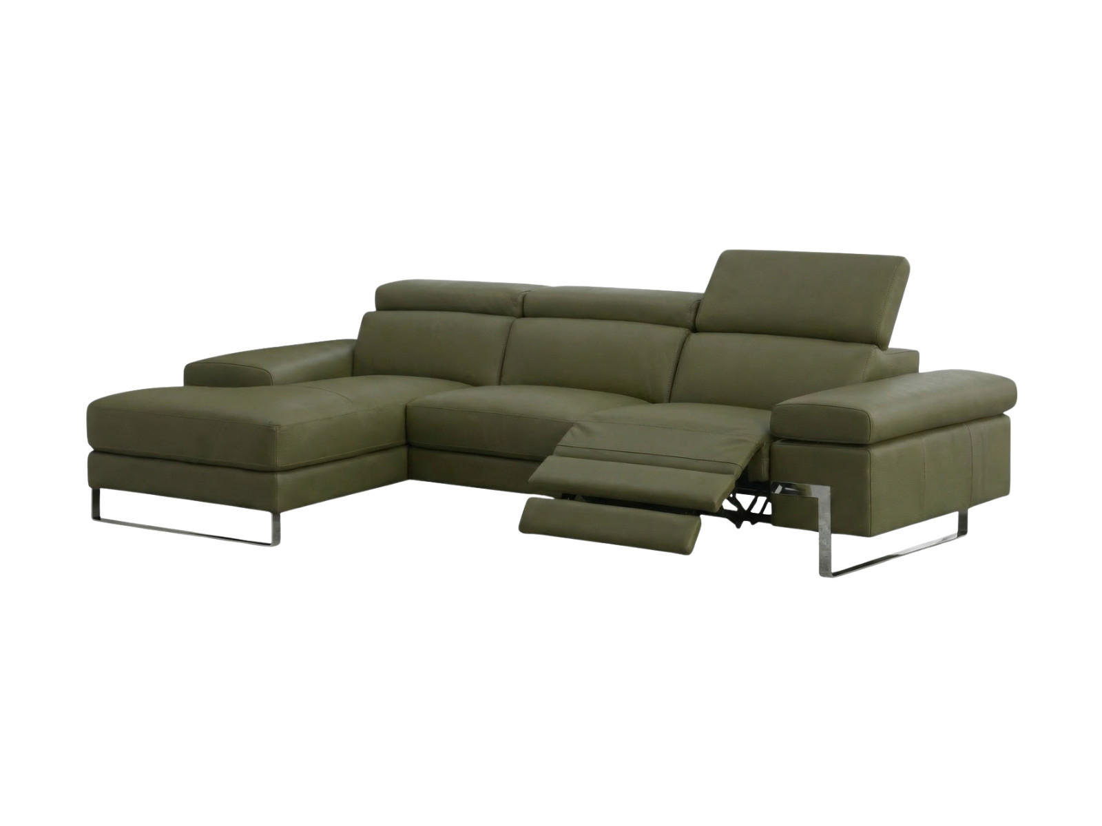 ECKSOFA Lete Echtleder mit 1 x Relaxfunktion Olivgrün - Olivgrün, Leder/Metall (232/160cm)