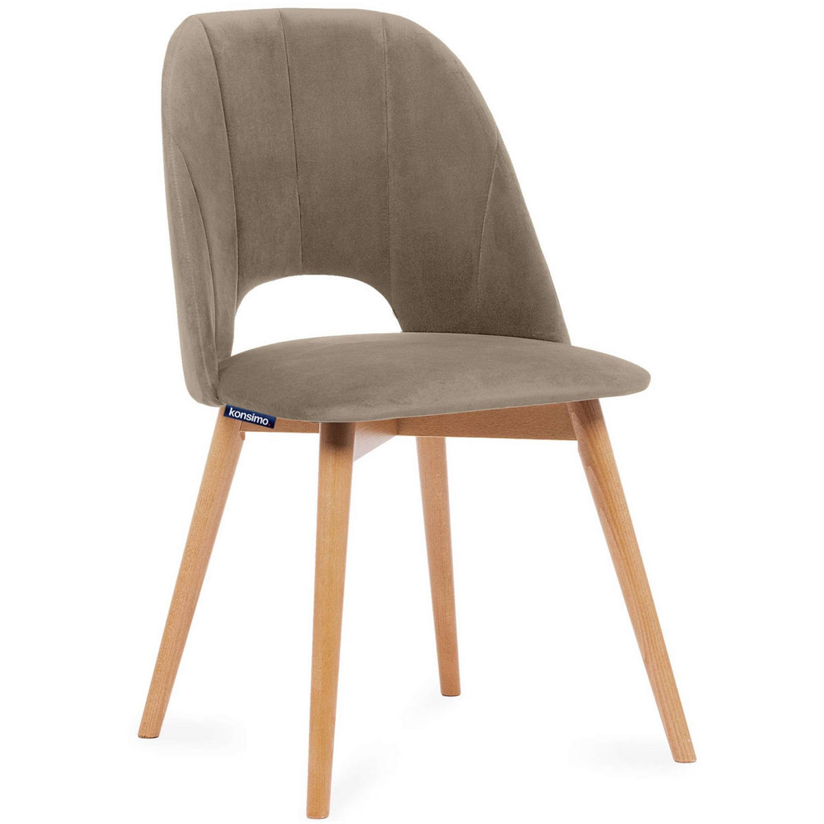 ESSZIMMERSTUHLE TINO 2-tlg Velours-Sitz, Beige - Eichefarben/Beige, Holz/Textil (48/86/44cm) - KONSIMO®