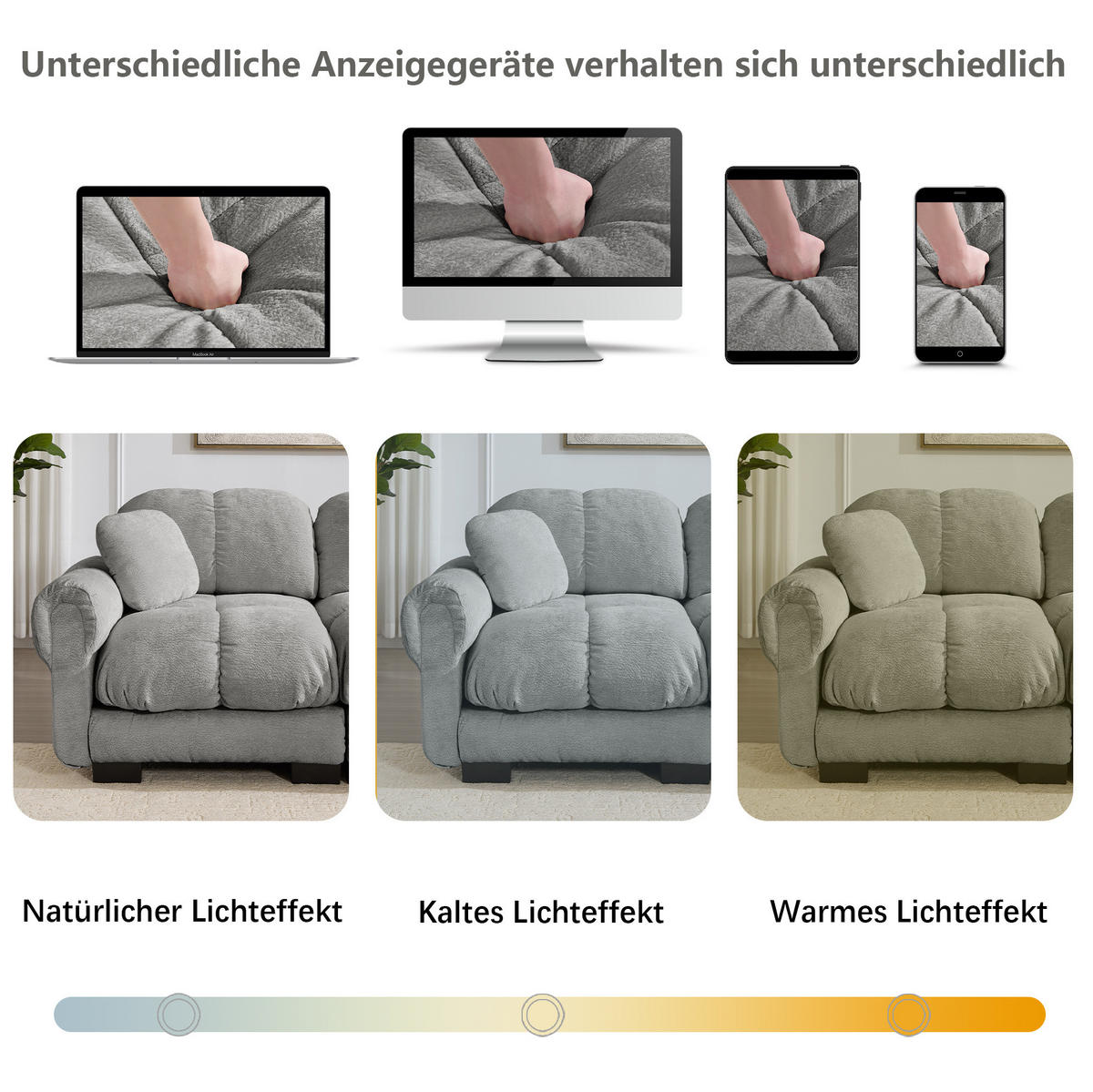 SOFA 330/86/90 cm in Hellgrau aus Chenille mit Steppnaht - Hellgrau, Textil (86/90/330cm) - Flora Grace