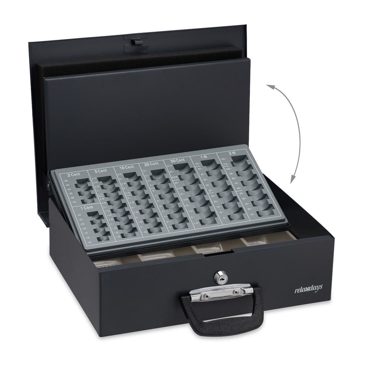 POKLADŇA na euro - čierna, kov/plast (36/10.5/27.5cm) - Relaxdays