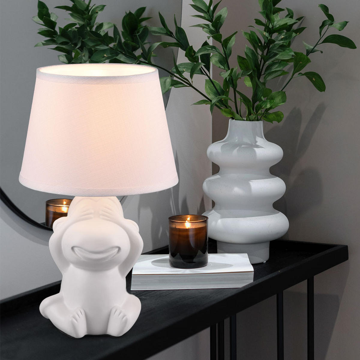 TISCHLEUCHTE Keramik Weiß Matt - Weiß, Textil (17/17/27cm)