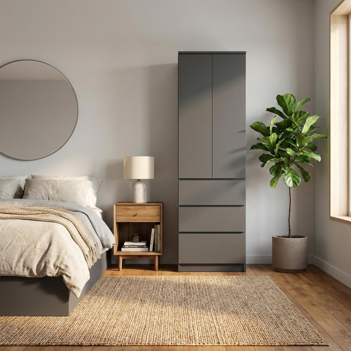 MEHRZWECKSCHRANK 2-türig mit 3 Einlegeböden & 3 Schubladen in Anthrazit - Anthrazit, Holzwerkstoff (50/180.5/40cm) - Home Collective