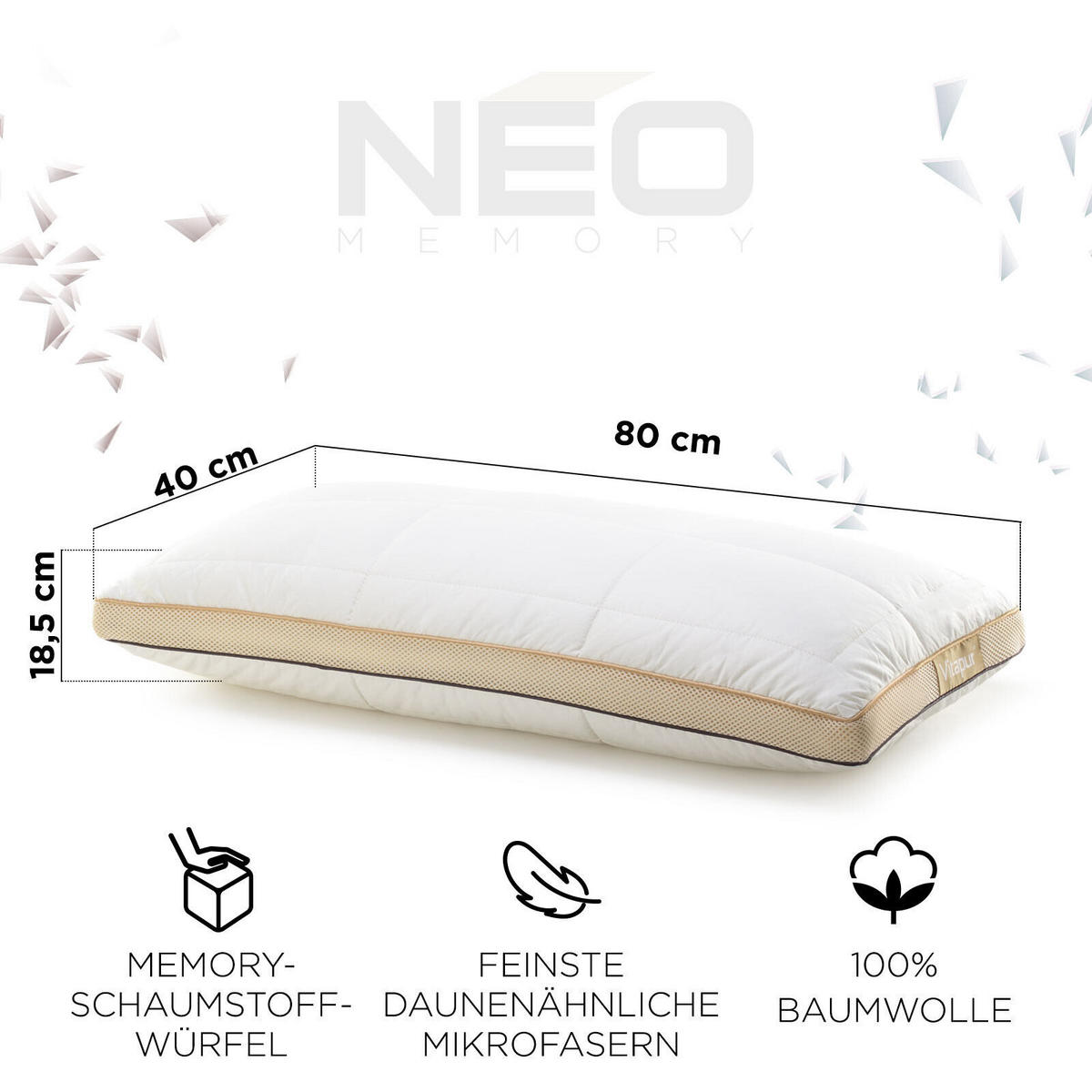 KOPFKISSEN NEO Microfaser Weiß 40×80 - Weiß, Textil (80/40cm) - Vitapur