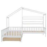 KINDERBETT 90/200 cm und 70/140 cm Hausbett L-Form mit Schubladen und Regalen, weiß, ohne Matratze - Weiß, Holz (90/200cm) - MIVRAY