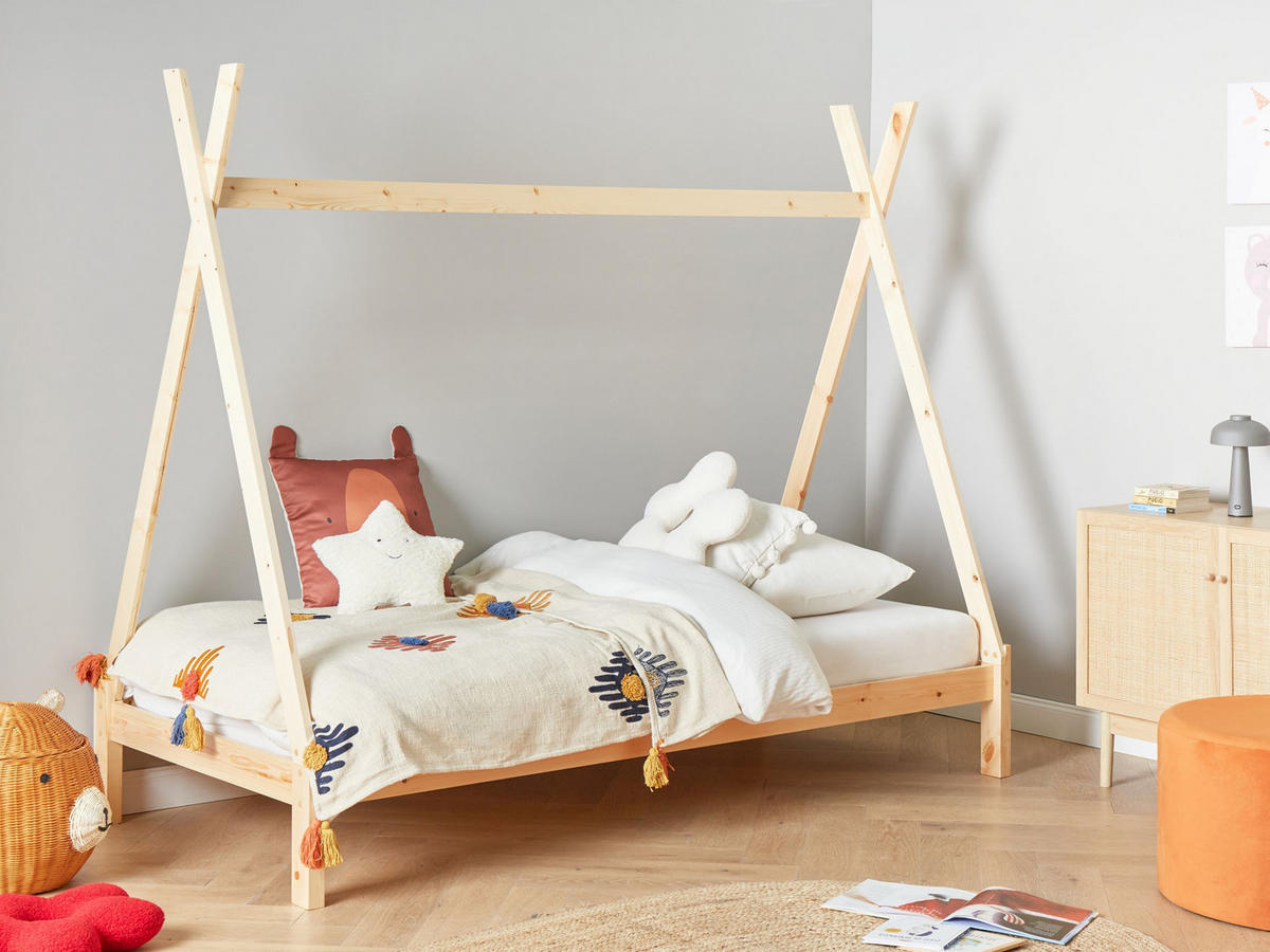 KINDERBETT 90x200 cm Heller Holzfarbton Devay - Hellbraun, Holz (90/200cm) - Beliani