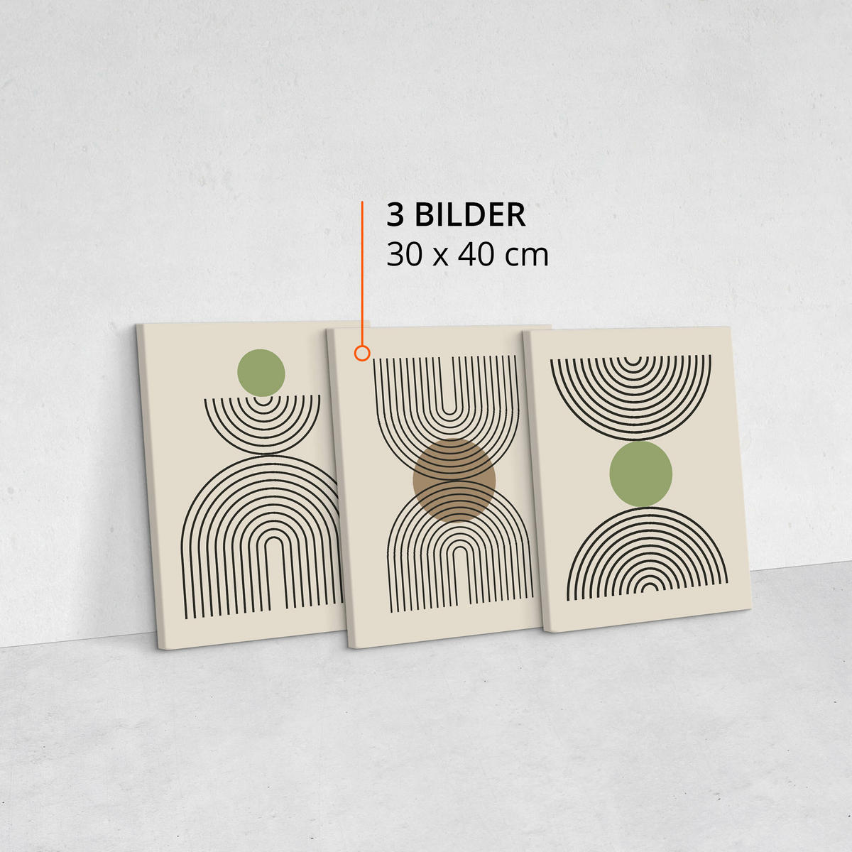 LEINWANDBILDER 3-es Set Geo-Muster Boho - Beige/Schwarz, Textil (90/40cm) - Muralo
