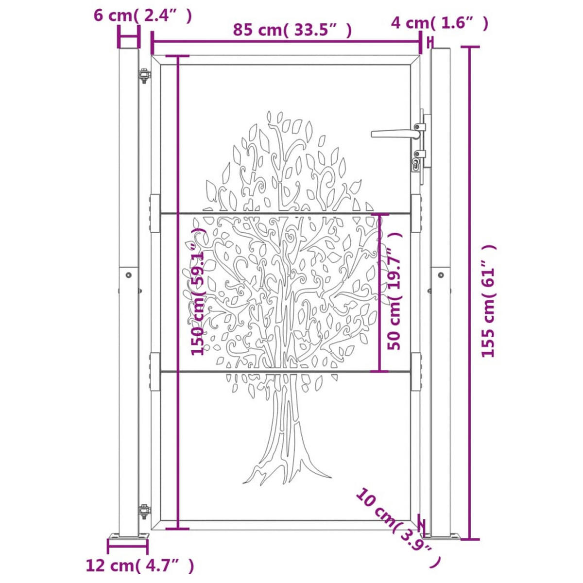 GARTENTOR im Baum-Design, 105/155 cm, aus Stahl, Anthrazit - Grau, Metall (155/155cm) - vidaXL