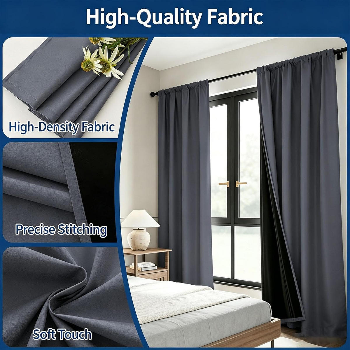 VORHÄNGE – Verdunkelnd & atmungsaktiv – Dunkelgrau – 132 x 213 cm – 2 Schals - Grau, Textil (213/1/132cm)