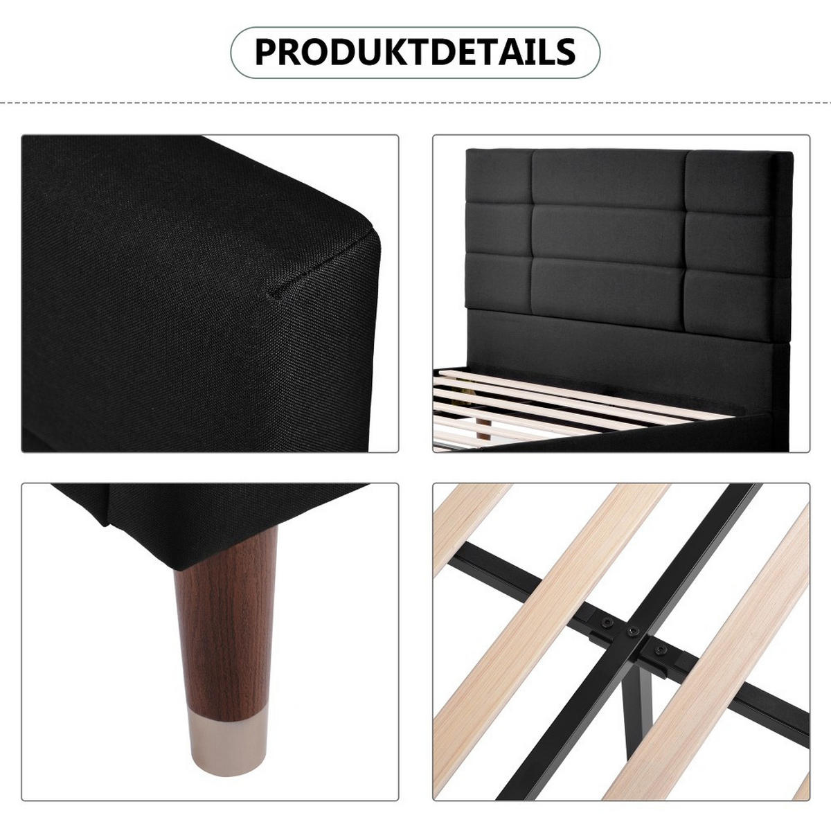 POLSTERBETT 140/200 cm in Schwarz Mit Federkernmatratze - Schwarz, Holz/Textil (140/200cm) - KOMHTOM
