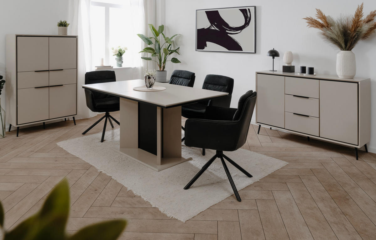 VITRINE sand, schwarz 60 cm, Vitrinenschrank mit Soft-Close-Funktion - Sandfarben/Schwarz, Glas/Holzwerkstoff (60/200/38cm) - Furn.Design