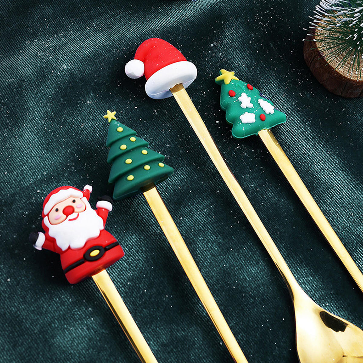 WEIHNACHTS-BESTECK-SET 4-teiliges Edelstahl mit Aufbewahrungsbox Rot - Goldfarben, Metall