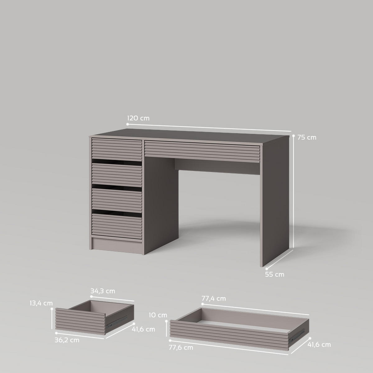SCHMINKTISCH Imola Cashmere ohne Spiegel - Kaschmir, Holzwerkstoff (55/120/75cm) - Livinity®