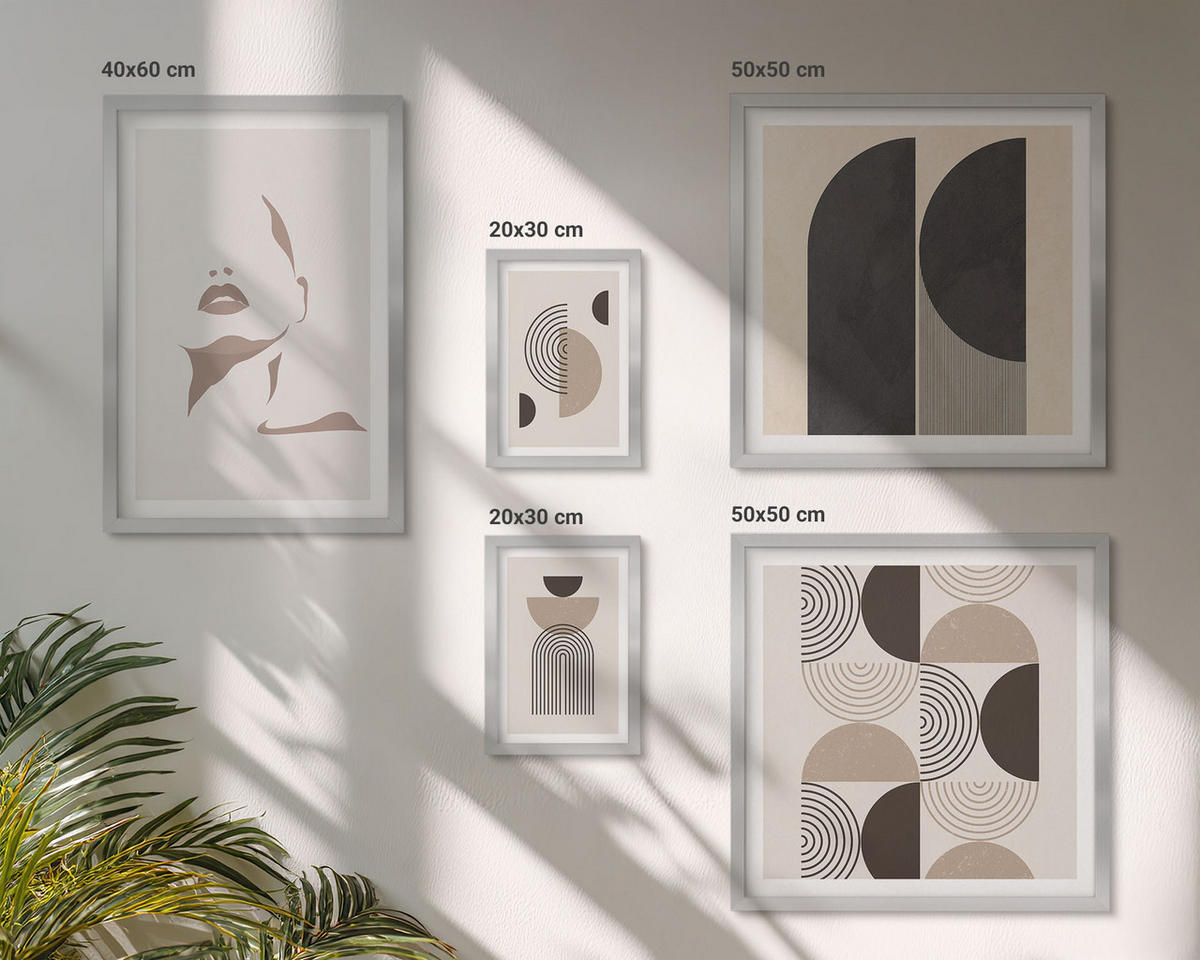 BILDER SET 5er Set - 50x50 cm & 20x30 cm & 40x60 cm Silberner Rahmen - Abstrakte Gesichtsformen - Silberfarben, Kunststoff (40/60cm) - TULUP
