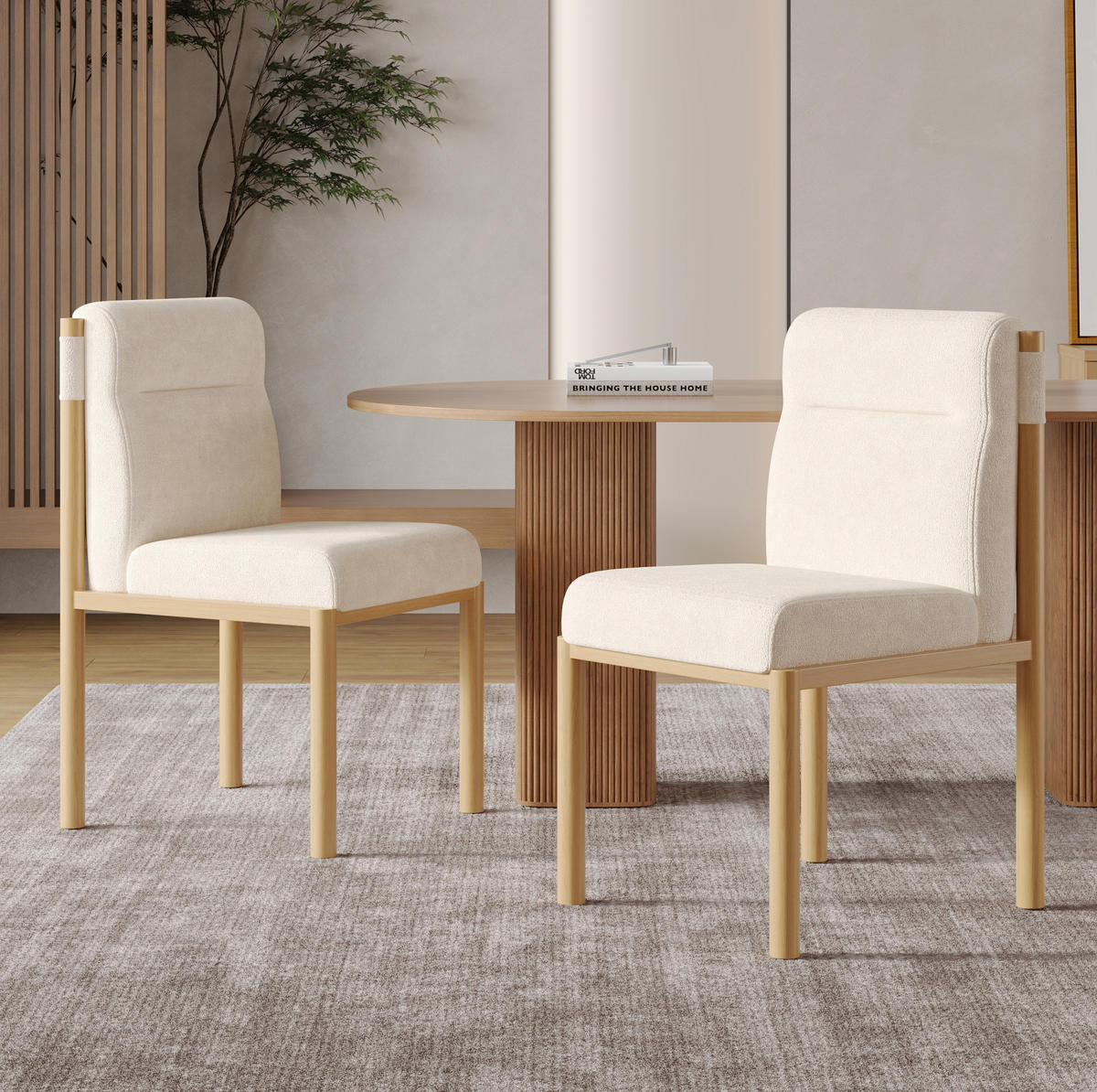 ESSZIMMERSTUHL 4er-Set gepolstert Sherpa Beige Eichenholz-Optik - Beige, Holz (52/80.5/46.1cm) - Meubliv