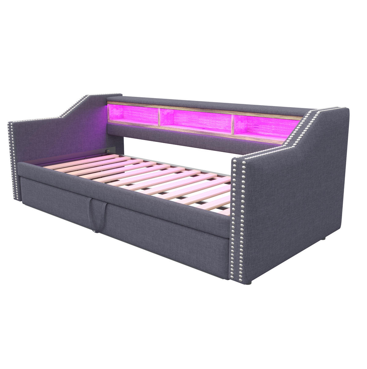 AUSZIEHBETT 90/180×190 cm Dunkelgrau mit LED-Beleuchtung und USB-Anschluss - Dunkelgrau, Textil (90/190cm) - Flora Grace