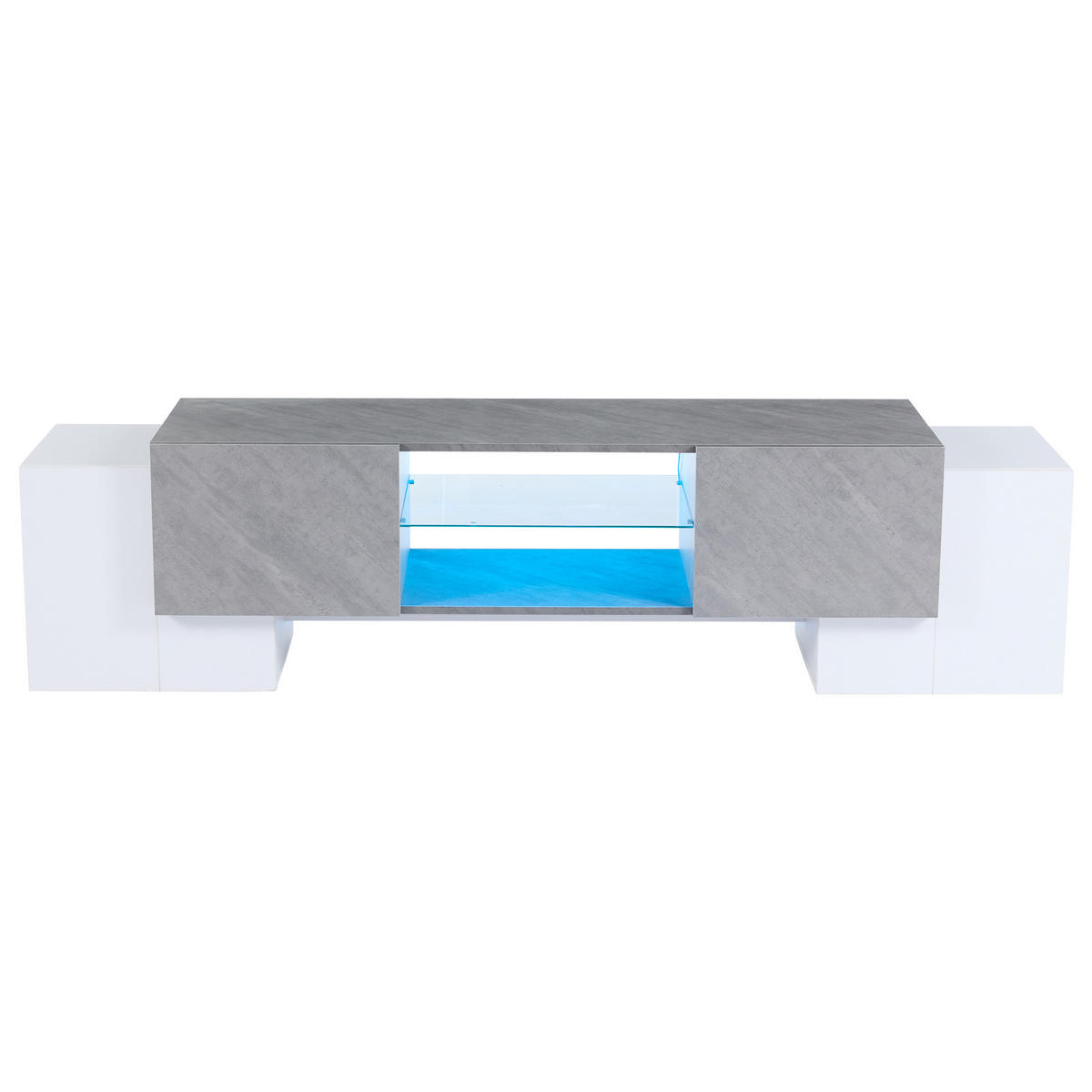 LOWBOARD 180/40/45 cm Marmoroptik Weiß Grau für 80 Zoll Spanplatte Glasablage 50 kg modern - Weiß/Grau, Glas/Holzwerkstoff (180/46.5/40cm) - EVRYAE