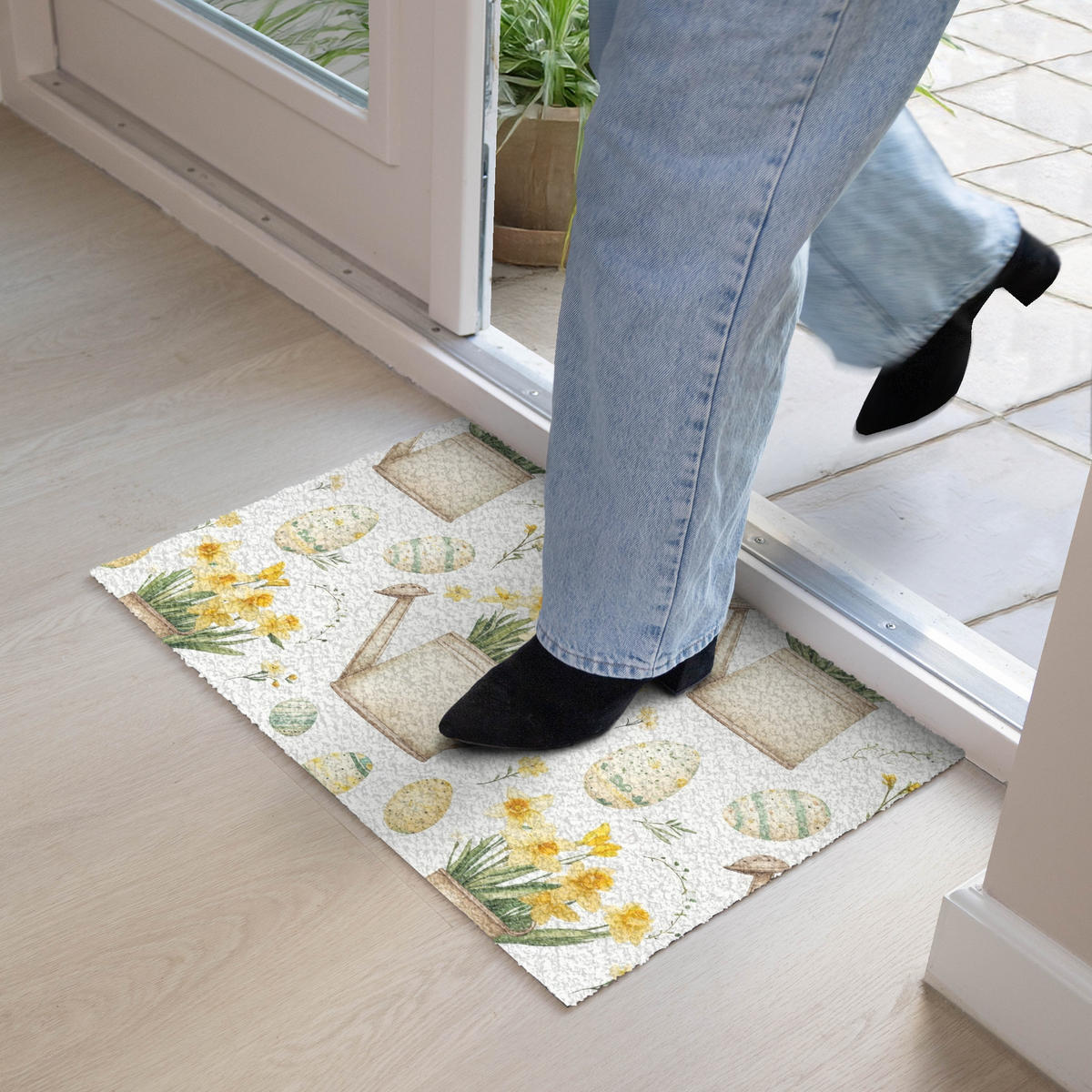 FUSSMATTE Gießkanne - Blumen - Eier 60x40 cm - Gelb/Weiß, Kunststoff (40/60cm) - MuchoWow