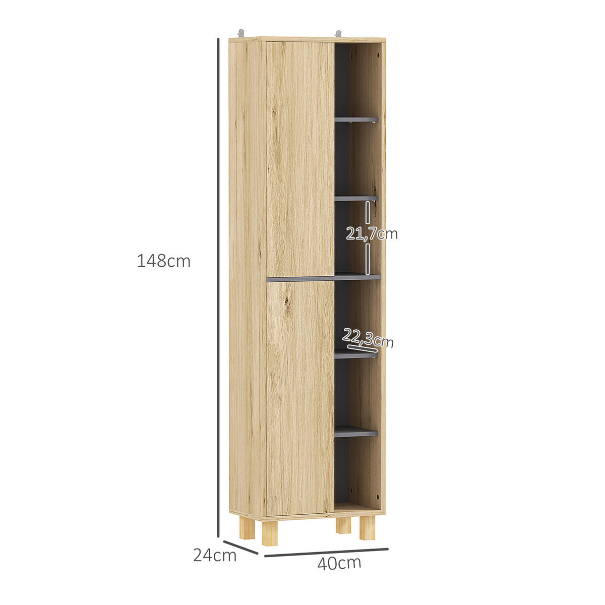HOCHSCHRANK DE-12443 40/24/148 cm Naturholz - Naturfarben, Holzwerkstoff (24/148/40cm) - ComfortXL