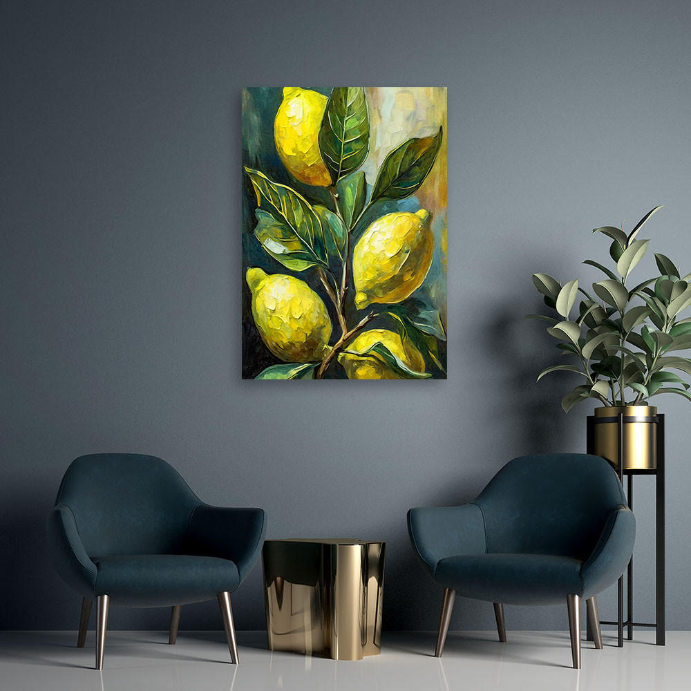 LEINWANDBILD Zitronen und Blätter 70x100cm - Grün, Textil (70/100cm) - Feeby