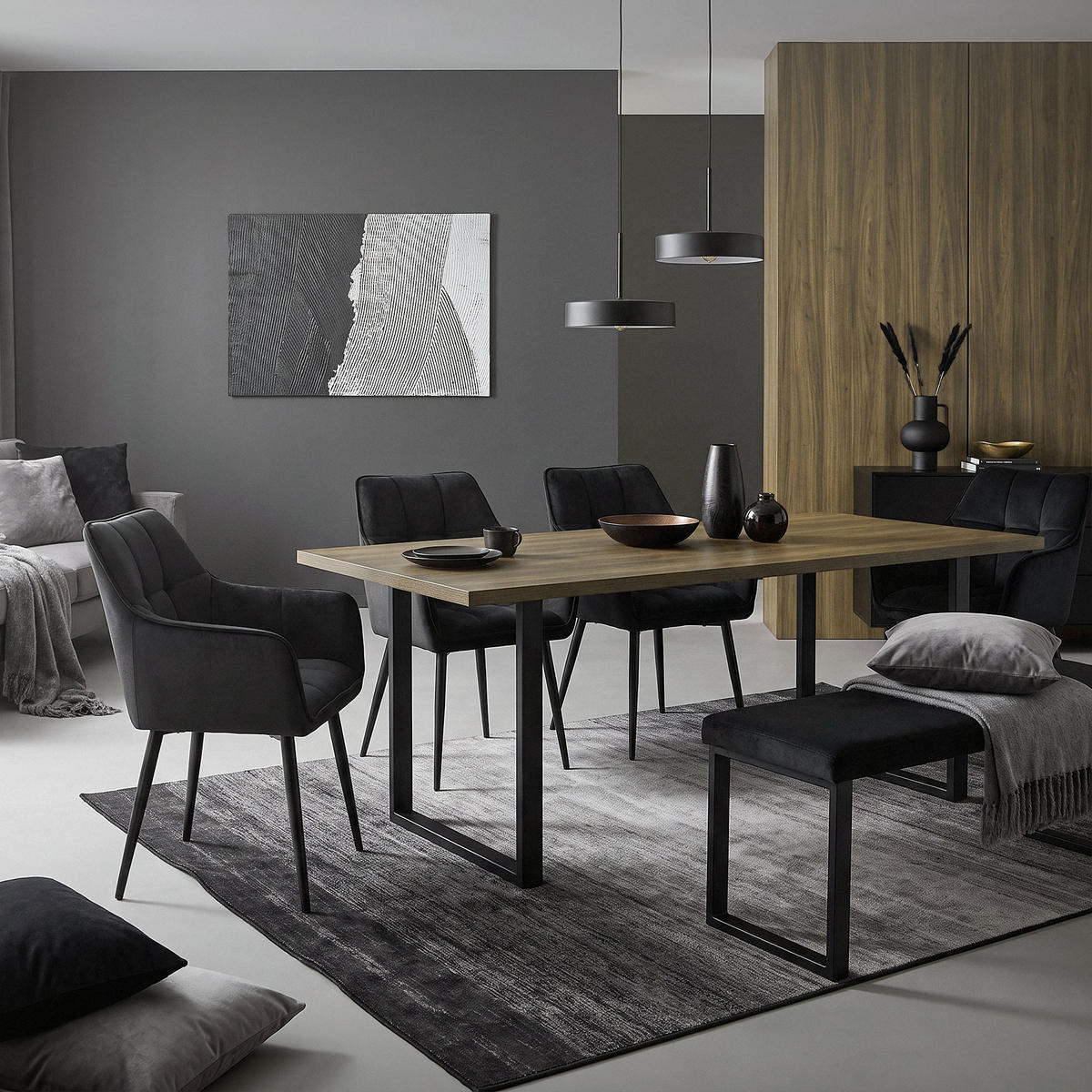 JÍDELNÍ ŽIDLE, SADA 2 KS, černá froté látka - černá, kov/textil (63/90/57cm) - ML-DESIGN
