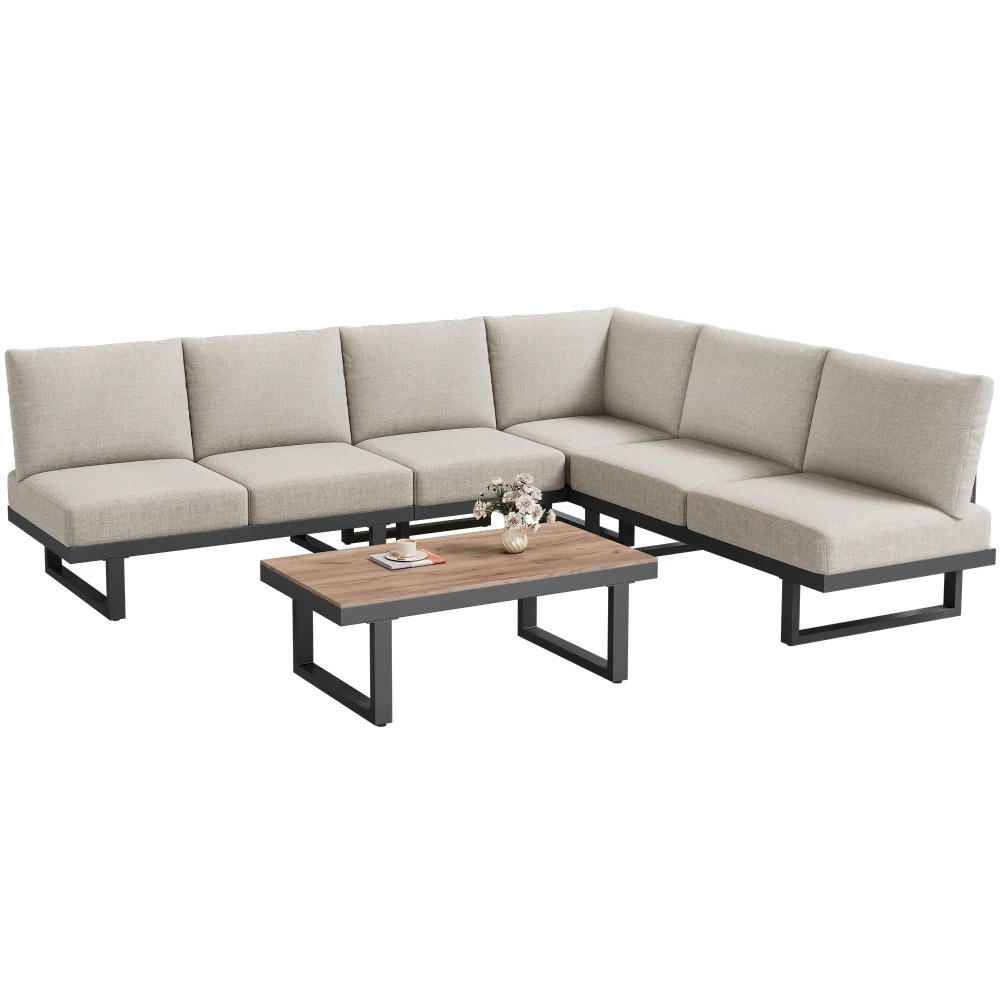 DINING-LOUNGESET 3-tlg. Ecksofa & Tisch Gartenmöbel - Beige, Textil - Kaket