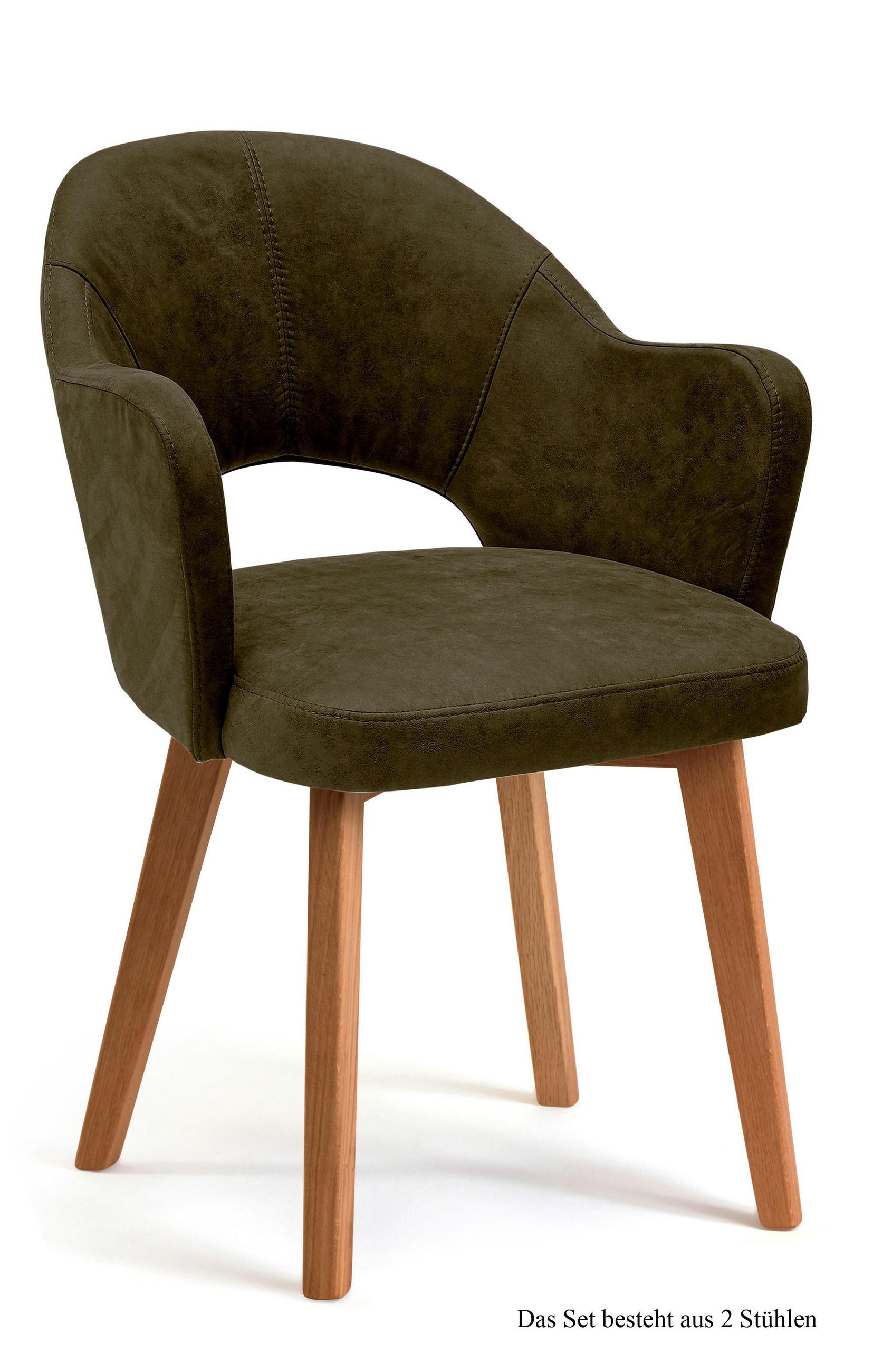 ARMLEHNSTUHL (2er-Set) Darsie 59x87x61 Eiche geölt/Khaki - Dunkelgrün/Eichefarben, Kunststoff (61/87/59cm) - 58aufmkessel