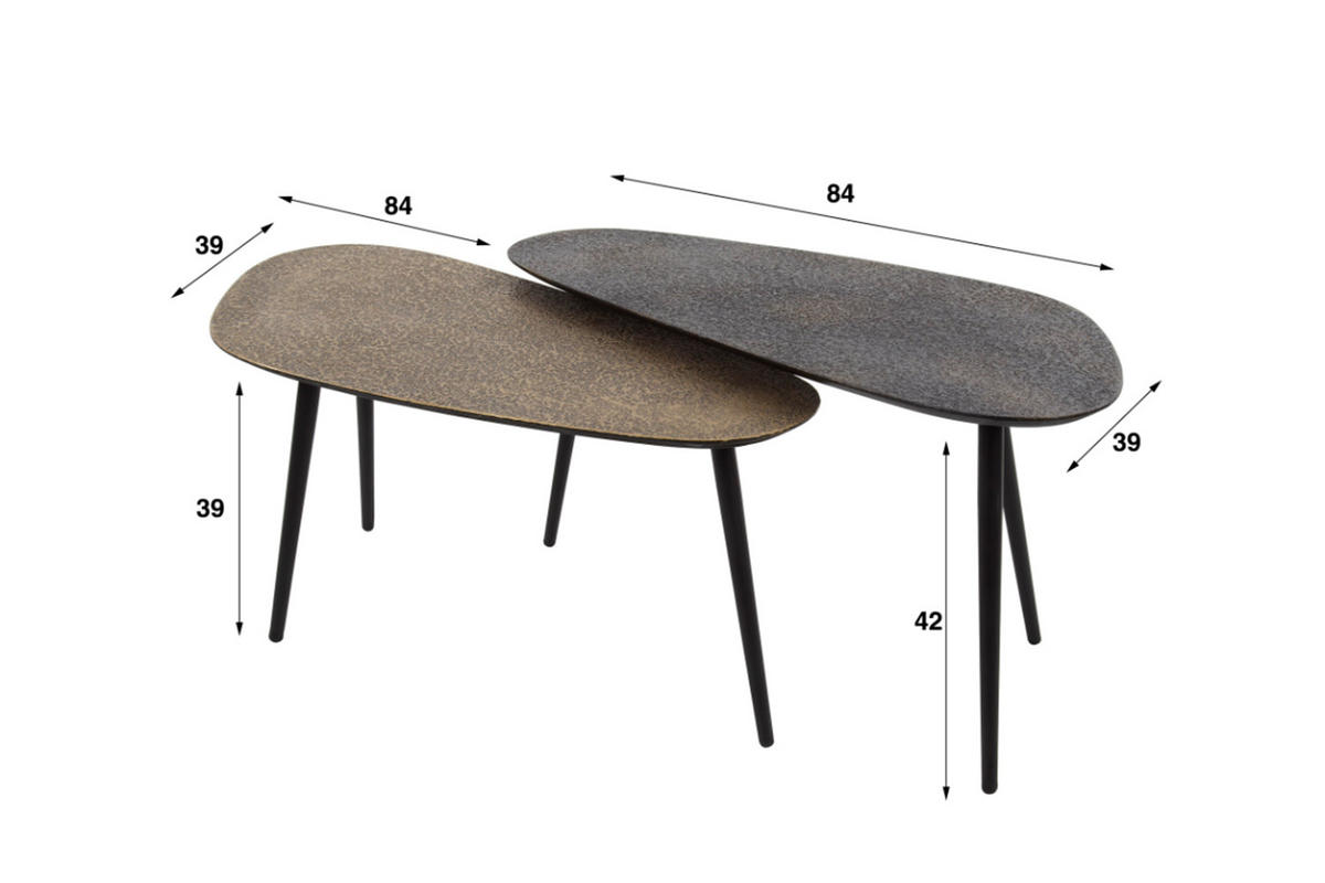 COUCHTISCH-SET LAUCA Multicolor Metall - Multicolor/Schwarz, Metall (84/39/42cm) - KAWOLA