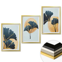 WANDBILDER 3er Set - 40x60 cm Goldrahmen - Ginkgoblätter, heller Hintergrund - Goldfarben, Kunststoff (40/60cm) - ArtPrintCave