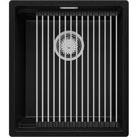 UNTERBAUSPÜLE GRANIT Praga, 2-er set Schwarz 41/47 cm 1 Becken + Ablauf-Set + Aufrollbare Abtropffläche ab 45er Unterschrank - Chromfarben/Schwarz, Kunststoff (41/20/47cm) - Primagran