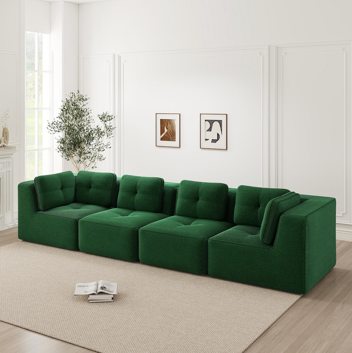 ECKSOFA 386/104/69 cm grün aus Cord mit modularem Design und rutschfestem Standfuß - Grün, Textil (104/386cm) - OKWISH