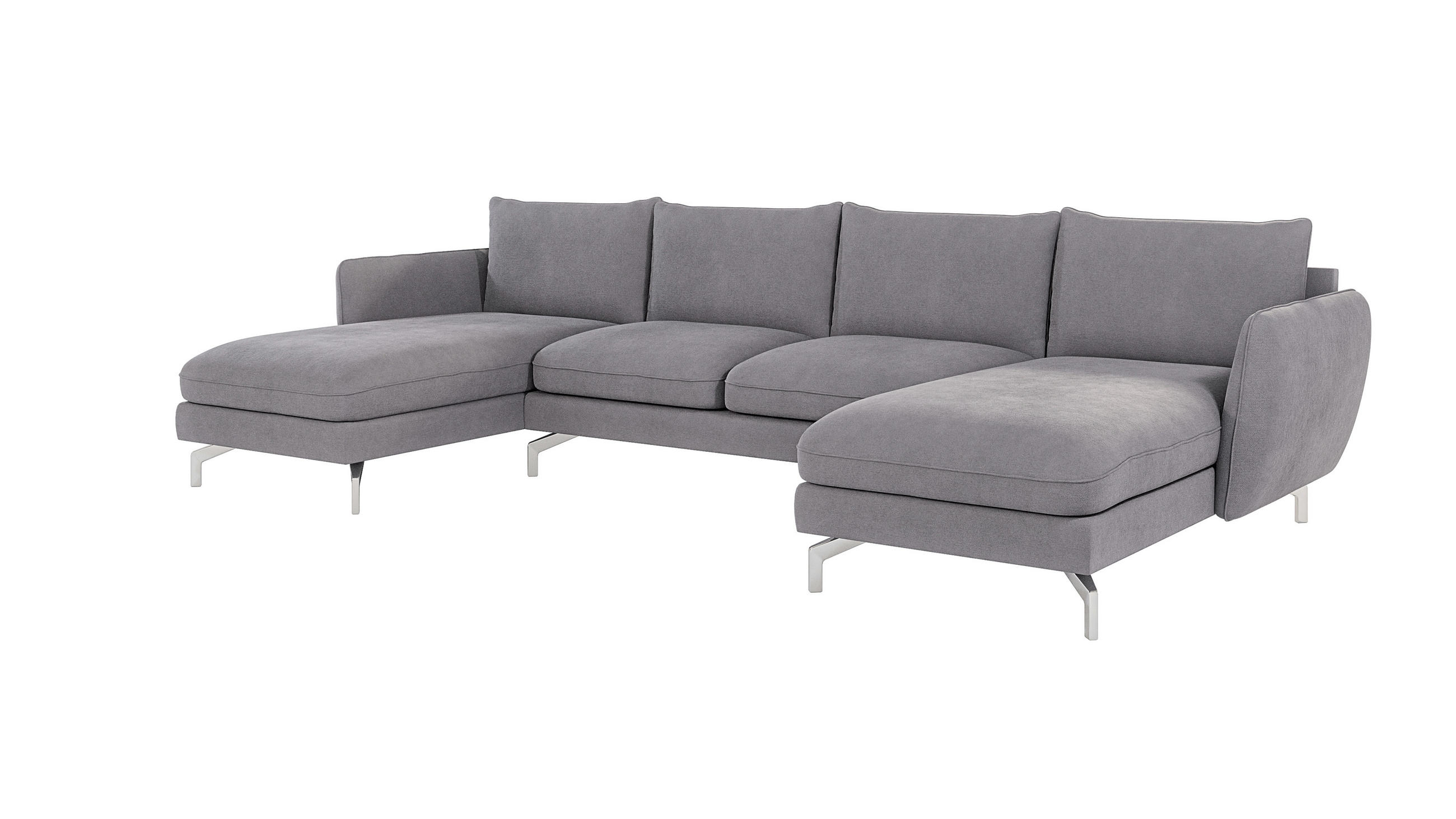 WOHNLANDSCHAFT Elou Grau Luxusmicrofaser - Chromfarben/Grau, Textil/Metall (349/87/167cm) - S-Style Möbel