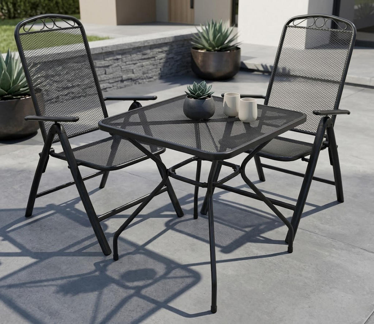 GARTENESSGRUPPE Glasgow - GARTEN-GARNITUR für 2 Personen - Gartenmöbel Set 3-teilig - Streckmetall anthrazit - Grau, Metall - TPFGarden