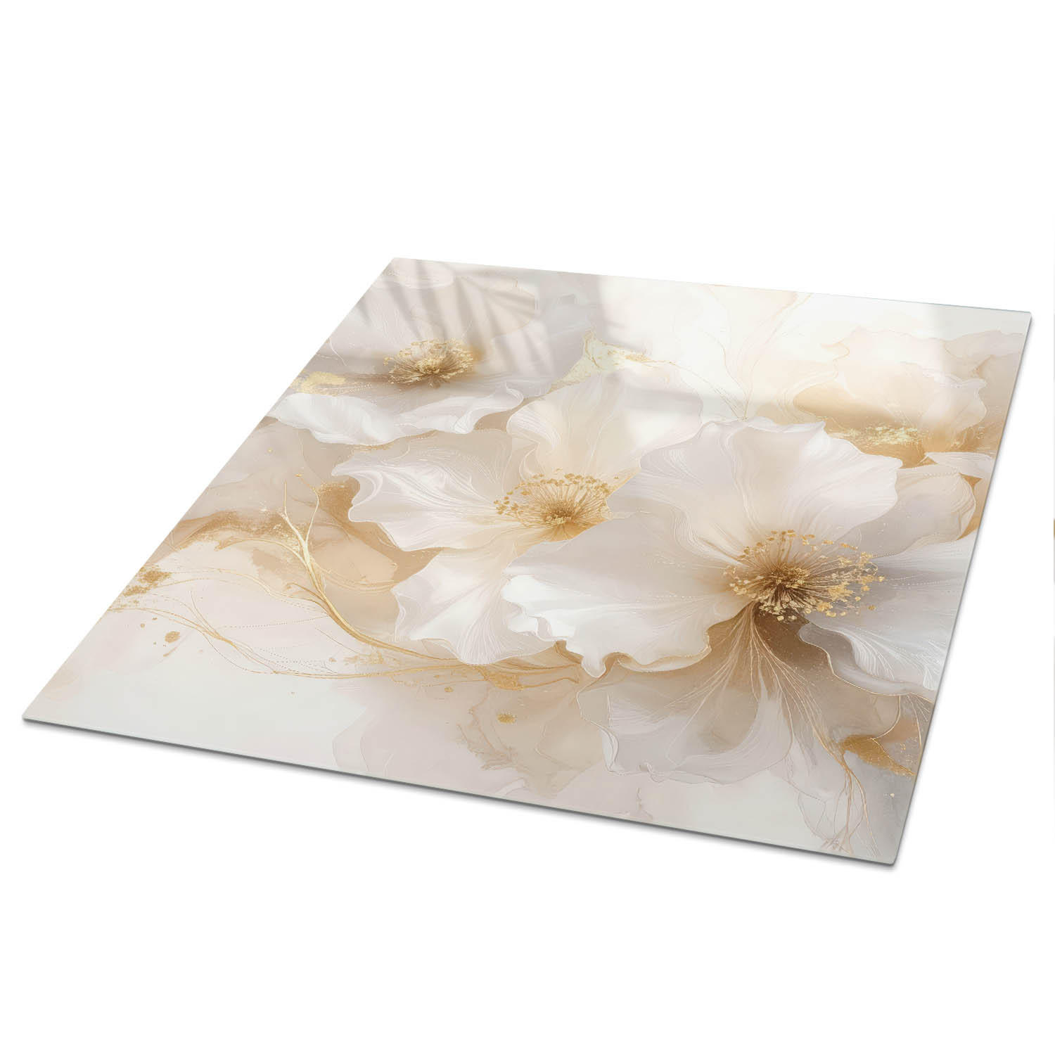 TISCHPLATTE 50x50 cm – Elegante Blumen - Weiß, Glas (0.4/50/50cm) - Wallfluent