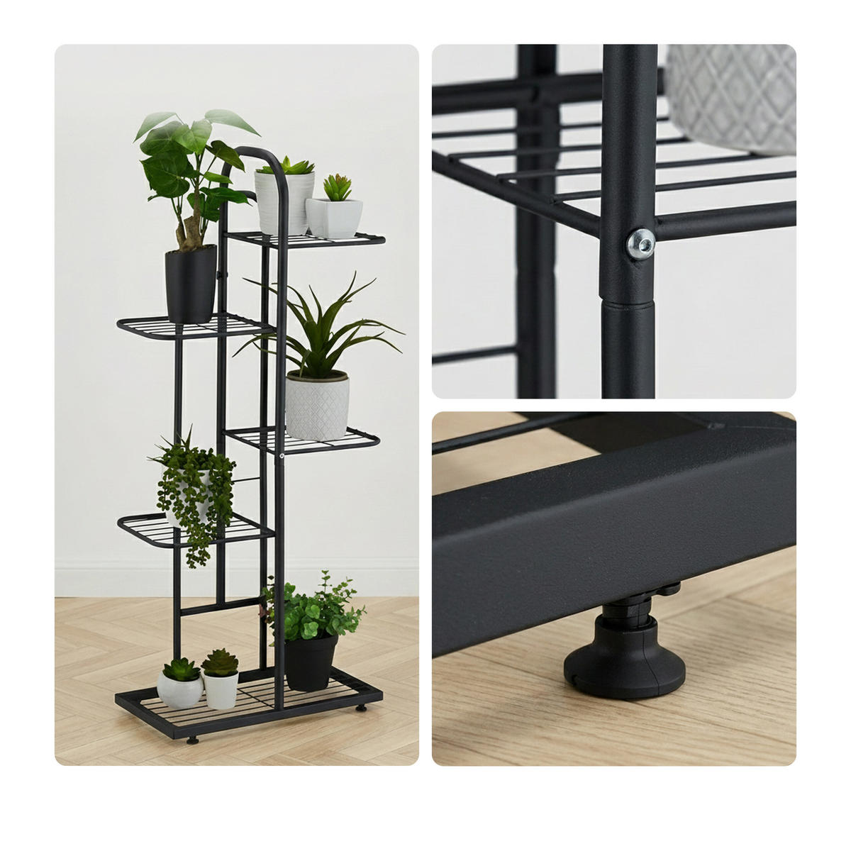 PFLANZENSTÄNDER Schwarz 5 Ablagen Stahl - Schwarz, Metall (45/96/22cm) - Relaxdays