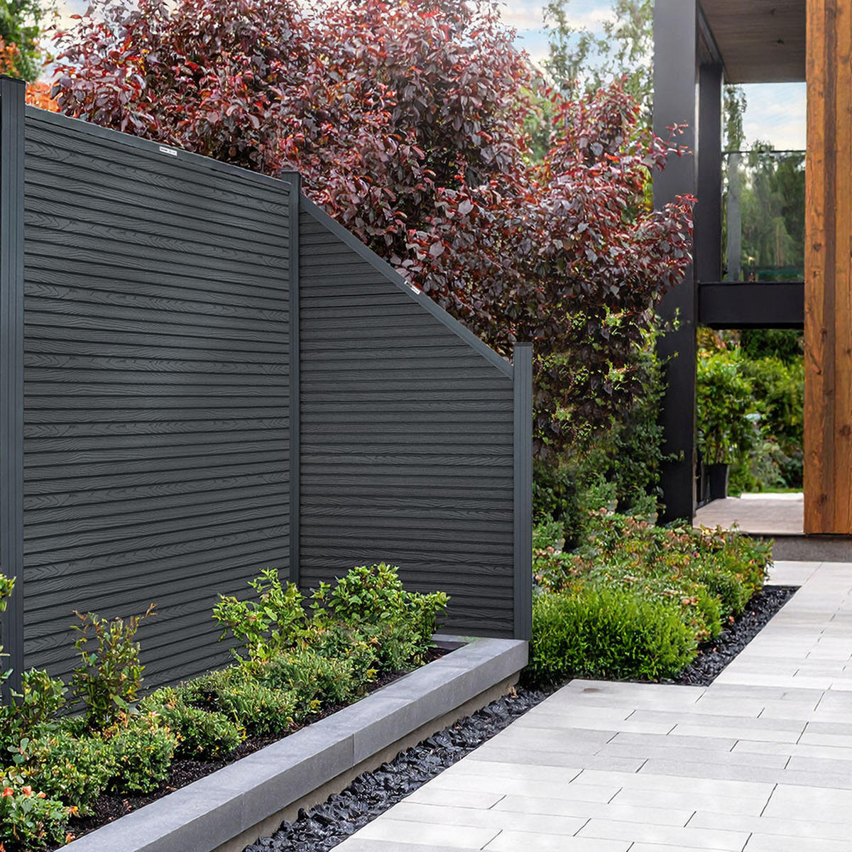 SICHTSCHUTZZAUN CALLADO PREMIUM - Paneele: Horizontal - Anthrazit, Kunststoff (95/185cm) - Home Deluxe