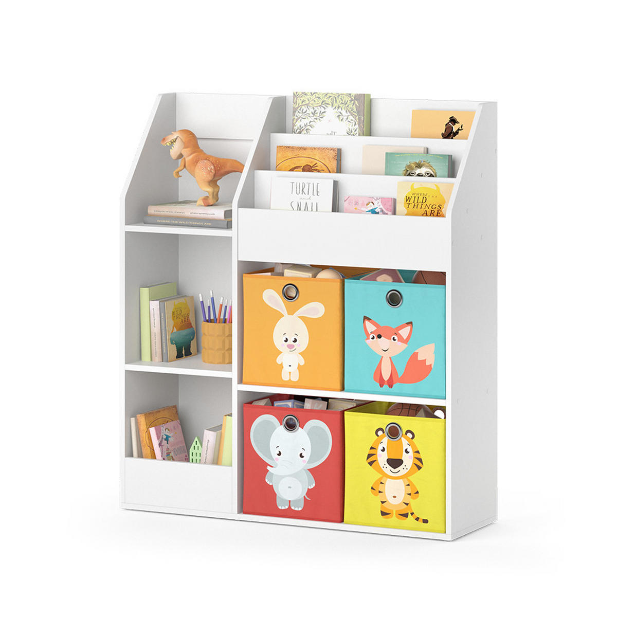 KINDERREGAL Luigi Weiß 100.4 x 114.2 cm mit 4 Faltboxen (bunt) - Weiß, Holzwerkstoff (100.4/114.2/30.9cm) - Vicco