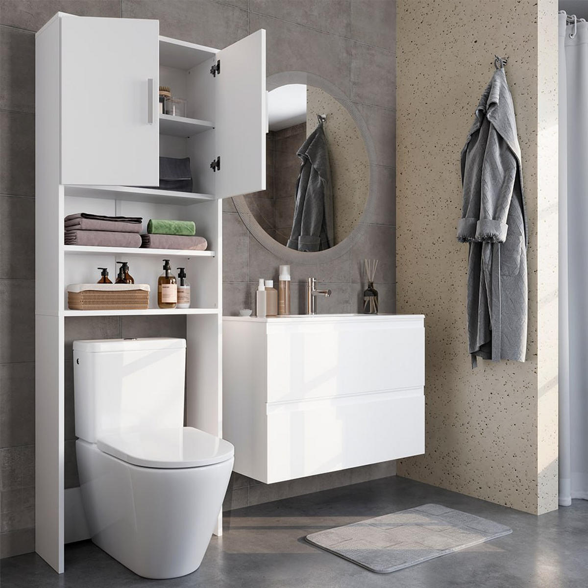 TOILETTENSCHRANK Weiß 64 x 190 cm mit 2 Türen - Weiß, Holzwerkstoff (64/190/26cm) - Vicco