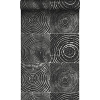 TAPETE Querschnitte von Baumstämmen 53 cm x 10.05 m - Schwarz, Papier (53/1000cm) - Origin Wallcoverings