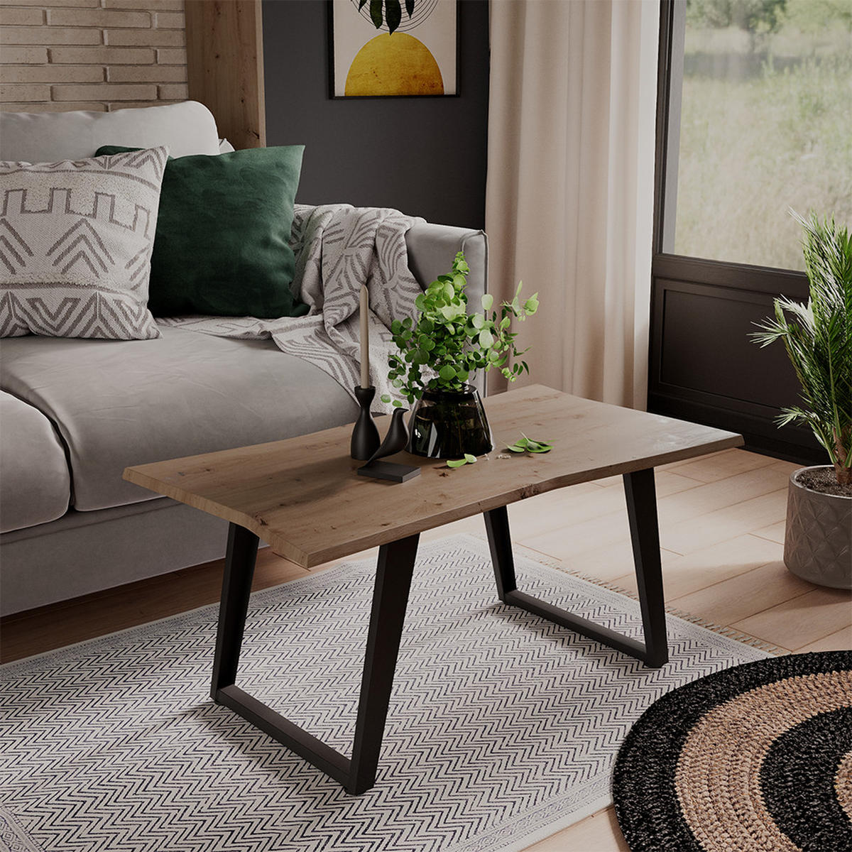 COUCHTISCH Yan Artisan 90 x 50 cm - Hellgrau, Holzwerkstoff (50/90/40cm) - Vicco